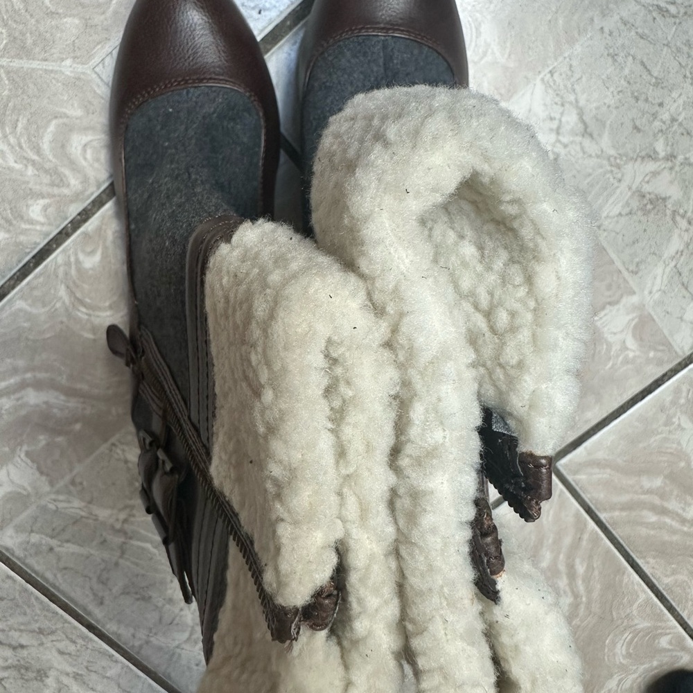 Elle Brown and Gray Shearling Boots